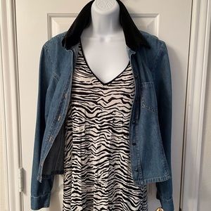 Blue Denim Black Velvet Collar Brass Buttons Shirt